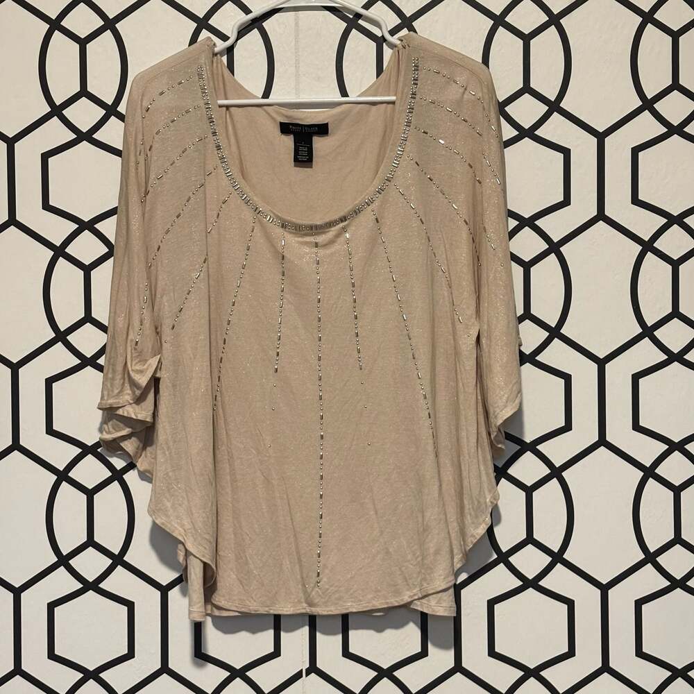 White House Black Market Embellished Scoop Neck Butterfly Sleeve Top Small